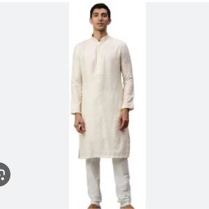 Manyavar Kurta Indian Embroidered cream tunic Mens Size S